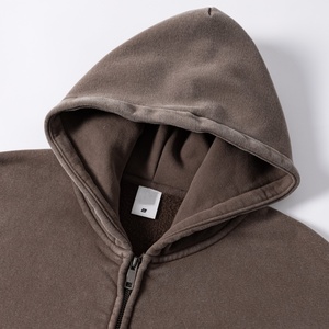 Sweat-shirt à capuche zippé oversize pour homme, noir uni, 100% coton French Terry, streetwear décontracté, coupe classique, automne, unisexe - Product Image 3