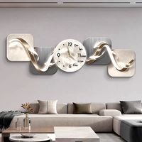 Peinture murale LED créative 3D moderne de luxe nordique avec horloge, motif poisson, pour salon et fond de canapé