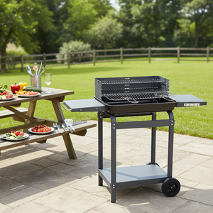 Gril de barbecue à charbon de bois à chariot simple rectangulaire avec dispositif de sécurité à la flamme et construction en acier - Product Image 1