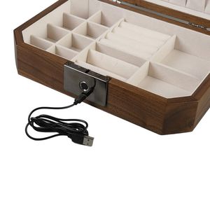 DS DSJ-1005 Octagon Customized Shape Walnut Electronic Finger Lock Storage Cases <b>Glass</b> Luxury Home Solid Wood Wooden Jewelry <b>Box</b> - Product Image 3
