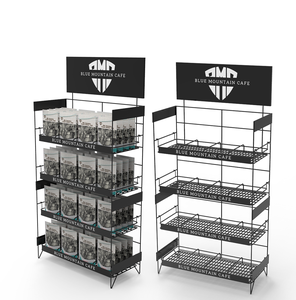 Expositor de café de 4 niveles de hierro con recubrimiento <span class=keywords><strong>en</strong></span> polvo azul para tienda de café, estante de almacenamiento de granos de café para suelo de cafetería - Product Image 1