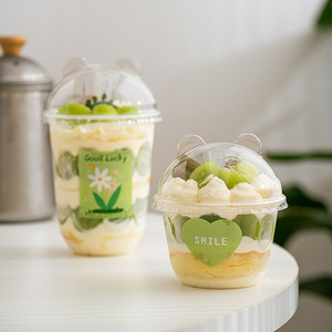 Tasses à dessert 250ml/360ml/500ml avec couvercles <span class=keywords><strong>Panda</strong></span>, pour mousse, gelée, crème glacée, collation à emporter, mini récipients à pouding en plastique - Product Image 4