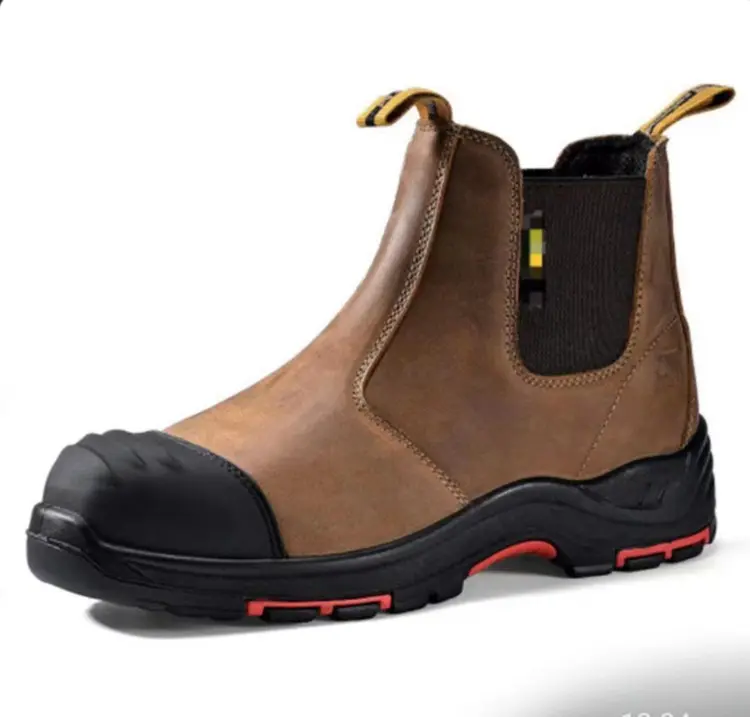 빠른 배송 절연 가죽 남성 안전 신발 미끄럼 방지 합성 발가락 다크 브라운 산업 작업 안전 부츠 신발