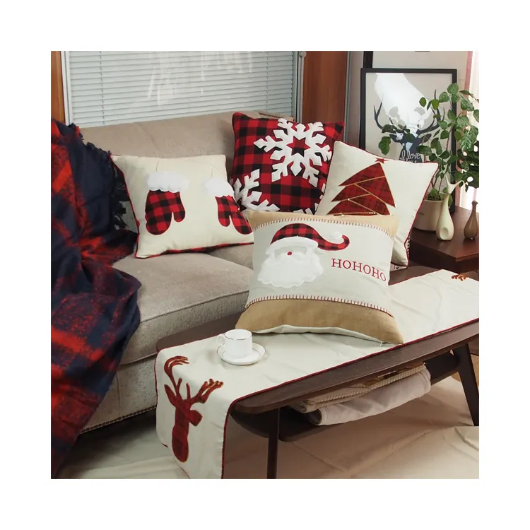 factory custom high quality OEM decorative navidad red and black plaid cushion christmas pillow covers