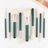 Ensemble de 9 pinceaux de maquillage professionnels pour le visage, avec logo personnalisé, poils synthétiques vegan, vert, pour fond de teint, anticernes, fard à paupières et liner