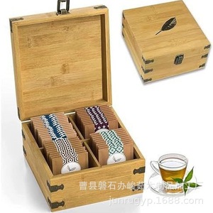 Bamboo <b>Tea</b> <b>Box</b> With Compartments For <b>Tea</b> Bags Office Desk Storage Organizer Rectangle Shape Engraved <b>Tea</b> Label - Product Image 3