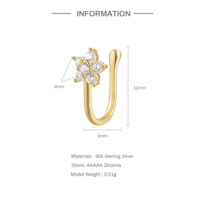CANNER Bijou de piercing pour le nez, Faux anneau de nez à clipser en forme de fleur avec diamant pétale, pour femmes et filles - Product Image 3