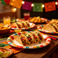 Assiettes en papier Fiesta, vaisselle jetable colorée pour les fêtes de tacos et les célébrations
