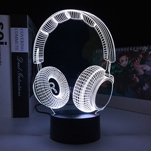 Figurine Earphone Hitam 20cm dengan Lampu LED RGBw, Patung Figurine Hiasan Meja Sebagai Hadiah, Dropshipping Sampai Depan Pintu - Product Image 1