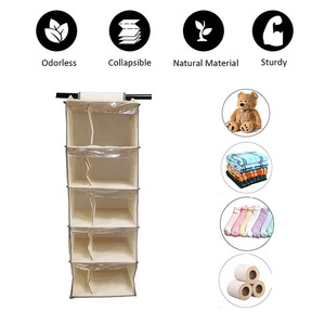 Organizador de tela no tejida para colgar en el armario, plegable, con 5 estantes y 5 bolsillos laterales. - Product Image 4