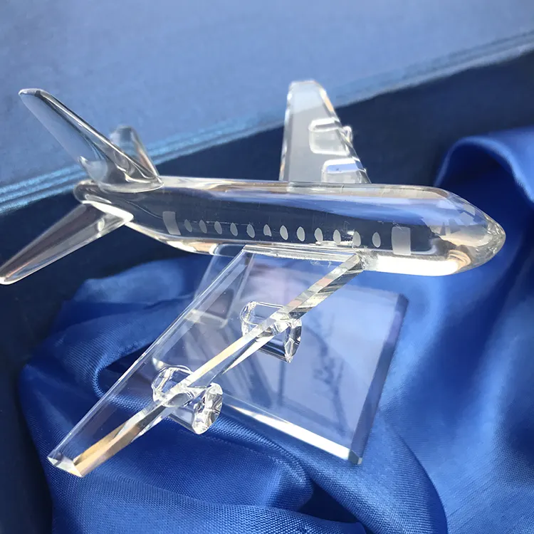 Delicate Souvenir Business Gifts Glass Plane Shape Paperweight 3d Passenger K9 Crystal Airplane Model