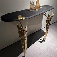 Table console en bois massif et cuivre pur, design italien moderne, luxe léger, pour villa, hôtel et salon