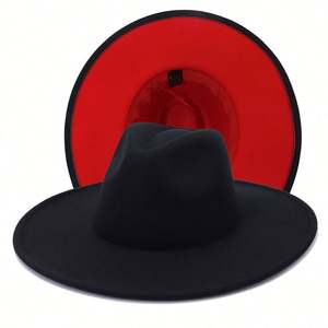 Chapeaux Fedora personnalisés pour femmes et hommes, nouvelle collection automne-hiver, bicolores, à la mode, avec fond rouge, bord large de 9,5 cm, pour les fêtes et les occasions spéciales - Product Image 1