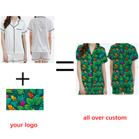 Setelan baju tidur Satin dua potong piyama Satin lengan pendek cetak bunga desainer kustom cetak sesuai permintaan