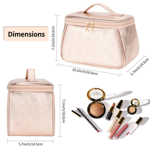 Sac de maquillage en nylon or rose personnalisé avec fermeture éclair, poignée souple, design en U pour les pinceaux de maquillage - Grande capacité pour les voyages - Product Image 5
