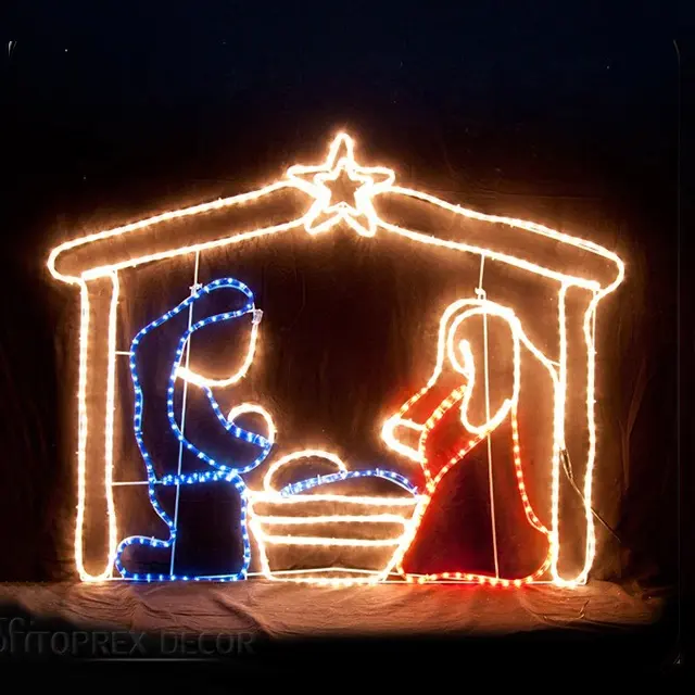Nouveau design extérieur décoration de Noël led nativité et berceaux motif de noël corde lumière 225cm