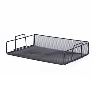 3 Tier Metal <b>File</b> Rack Document <b>Trays</b> Stackable Office Storage 37.5x24.5x20cm Black Mesh Organizer - Product Image 5