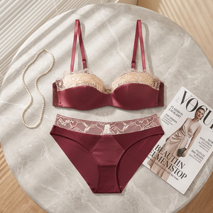Conjunto de Lencería de Satén con Encaje para Mujer, Tallas Grandes, Elegante, con Sujetador con Aros y Push-Up, 2 Piezas, Lencería Sexy para Mujer - Product Image 4