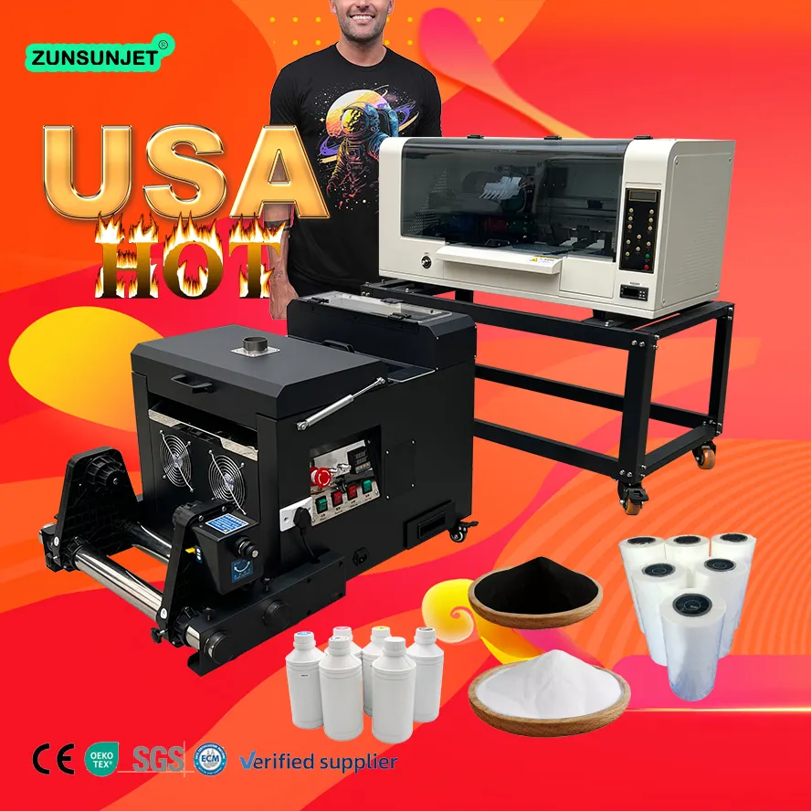 ZUNSUNJET Dual Xp600 A3 A3+ Dtf Printer 30 33 Cm Direct Transfer Film Printer With Dtf Shaking Powder Machine For T-Shirt