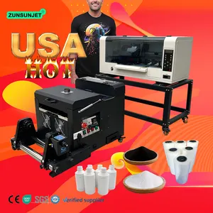 ZUNSUNJET Dual Xp600 A3 A3 + Impresora Dtf 30 33 Cm Impresora de película de transferencia directa con máquina de polvo de agitación Dtf para camiseta