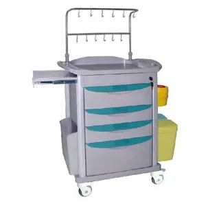 Manufacturer Custom ABS Material Medical Cart Hospital Emergency Trolley Infusion Treatment Cart With IV Pole Medicine Cabinet
