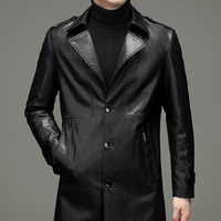 Manteau trench en cuir réversible pour homme, taille extra large, pour l'automne et l'hiver, avec logo sur le devant, veste en cuir, col de costume