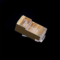 CAT7 FTP RJ45 Modular Plug 8P8C Konektor Kristal Berpelindung Dua Bagian Berlapis Emas untuk Kabel Jaringan