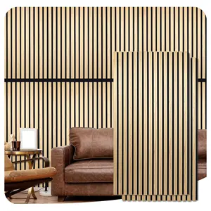 Panel dinding kayu akustik Akupanel gaya Eropa Modern peredam suara tahan api Panel akustik Slat MDF lapisan ek