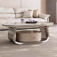 Fullsummer Luxuriöses Ovales Gesintertes Stein-Holz Couchtisch und TV-Ständer Set mit Schubladen für Wohnzimmer, Hochwertiges Design