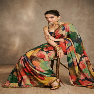 Chemisier en broderie Georgette pour femmes, nouvelle séquence, pour fête de mariage, créateur indien, Collection Sari, vente en gros - Product Image 4
