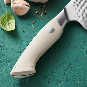 7 pollici 67 strati in acciaio di damasco Sharp Kitchen Bone Cutting Knife Chopper Hammer pattern nuovo manico G10 bianco avorio