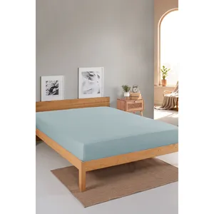 Sábana Ajustable de Algodón 100% de Tejido Liso Karden Flower, Tamaños Individual y Doble, Azul Claro, Ropa de Cama de Hotel, Suave y Transpirable - Product Image 1