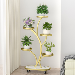 <span class=keywords><strong>Support</strong></span> à fleurs <span class=keywords><strong>sur</strong></span> <span class=keywords><strong>pied</strong></span> en acier chromé, multi-niveaux, mobile, pour balcon - Product Image 1