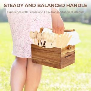 Wooden <b>Storage</b> <b>Box</b> With Partitions Rectangle Desktop Organizer For <b>Kitchen</b> Cutlery Living Room Miscellaneous <b>Storage</b> - Product Image 3