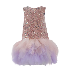 Robe de soirée formelle pour filles, vente chaude, glamour, été, rose, paillettes, froncée, sans manches, tulle, doublure en coton - Product Image 1