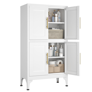 Armoire haute en métal blanc, meuble de rangement au sol avec étagères réglables pour aliments et <span class=keywords><strong>vin</strong></span>, armoire de chambre ou d'entrée - Product Image 1
