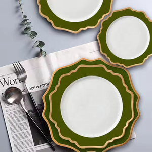 Assiettes de restaurant en céramique verte irrégulière personnalisées YIFAN, vaisselle colorée, assiettes en porcelaine en gros - Product Image 3