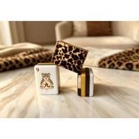 Combo 3-en-1 : Ensemble de Mahjong Moderne de Luxe Pliable et Portable en Acrylique Doré Léopard pour 4 Joueurs – Jeux de Casino et Divertissement