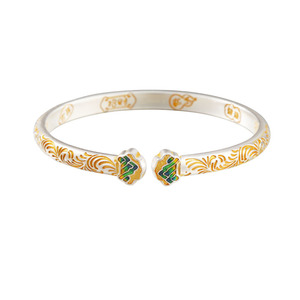 Mountain Covenant Tang-style Floral Pattern <b>Copper</b> Gold-Inlaid Solid Open-End Bangle Women's Ethnic Chinese Style Versatile Gift - Product Image 1