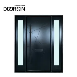 Modern New Design Exterior Luxury Steel Metal Wooden Pivot Entry Front Doors With Side Lights