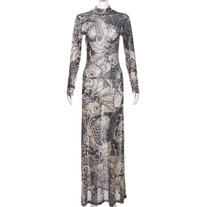 30% <span class=keywords><strong>de</strong></span> Descuento en Vestido Maxi <span class=keywords><strong>de</strong></span> Malla Estampada para Mujer, Manga Larga, Ajustado, Estilo Urbano, para <span class=keywords><strong>Fiesta</strong></span>, Vestido Largo Transparente para Venta al por Mayor - Product Image 2