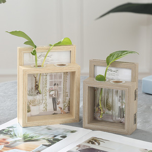 Nordic Creatieve Mdf Uv-Resistente Rechthoek Tafelsetting Ornamenten 7-Inch Houtnerf Fotolijst 6-Inch Hydrocultuur Plantenvaas - Product Image 2
