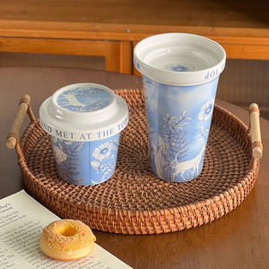 16oz Coffee Tumbler Blue and White <b>Ceramic</b> <b>Mug</b> Porcelain Tea Cup - Product Image 6