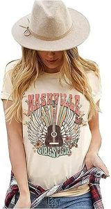 Camiseta de Algodón 100% para Mujer Nashville, Diseño Gráfico de Guitarra de Music City, Corte Holgado Informal, Tejido de Punto de 220 Gramos - Product Image 4