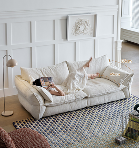 Elegant Cream <strong>White</strong> Cloud Sofa | Minimalist Modern Square Chenille Sofa Set for Villa Apartment &amp; Home - Product Image 2