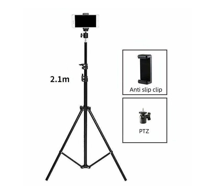 Hot Sell 2.1M Professional Adjustable Lightweight Folding Metal Selfie Stand Tripod for Mobile Phone Ring Light