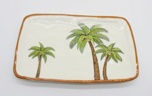 <span class=keywords><strong>Assiette</strong></span> <span class=keywords><strong>carrée</strong></span> en céramique avec imprimé palmier, base blanche, bord brun, style tropical, vaisselle pour servir les aliments à la maison - Product Image 6