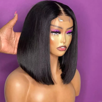 Perruque Bob Naturelle 100% Cheveux Humains, Coupe Droite, avec Fermeture Kim 2*6 et Frontale en Dentelle 13X4, Cheveux Vietnamiens Bruts, pour Femme