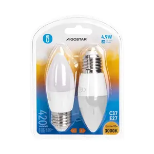 Lampada LED C37 E27 4.9W, confezione da 2, luce efficiente per illuminazione domestica ed efficienza energetica. - Product Image 2