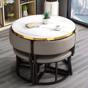 Juego de Mesa de Comedor Redonda Moderna, Ahorro de Espacio, Estilo Sudamericano, Silla de PU para Hogar, Dormitorio, Sala de Estar o Restaurante - Product Image 4